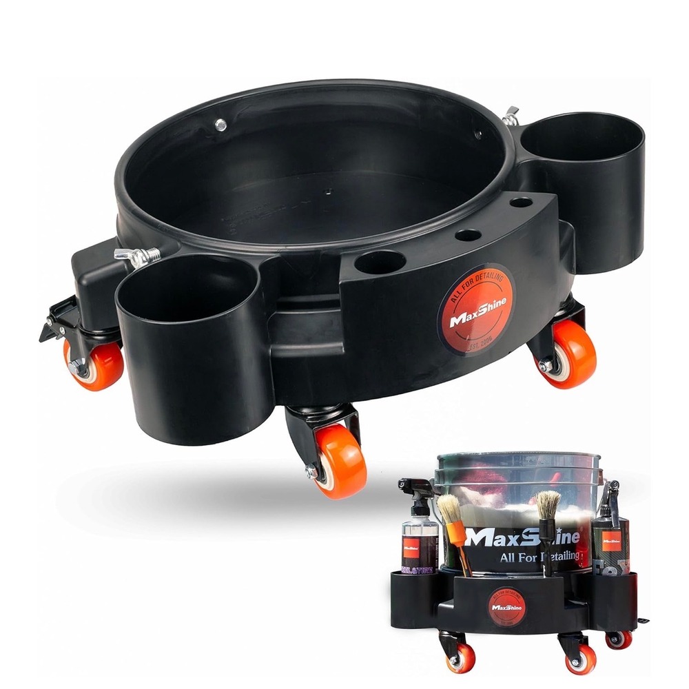 MaxShine Universal Rolling Bucket Dolly 702306 Black 5 Wheels 2 Locks Detailing